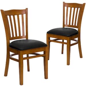 Black Vinyl Seat/Cherry Wood Frame Restaurant Chairs (Set of 2)
