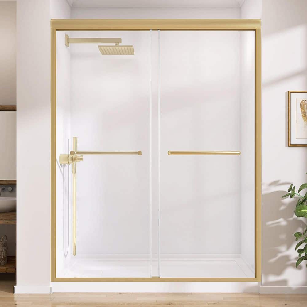 56-60 in. W x 75 in. H Double Sliding Semi-Frameless Shower Door in Gold Finish with 5/16 in. (8 mm) Clear Glass price history on PriceWatchPro