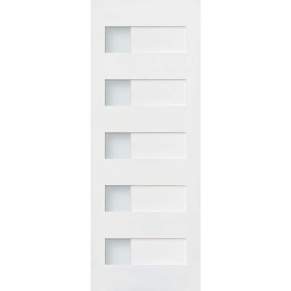 80'' White MDF and Pine 5-Lite Satin Glass Prehung Interior Door