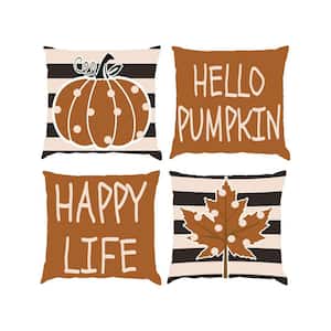 18 x 18 Inch Pumpkin Colorful Throw Pillow Covers Autumn Thanksgiving Harvest Polka Dot Maple Leaf Decorations, Set of 4
