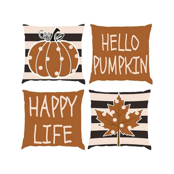 Afoxsos 18 x 18 in. Pumpkin Colorful Throw Pillow Covers Autumn Thanksgiving Harvest Polka Dot Maple Leaf Decorations, Set of 4