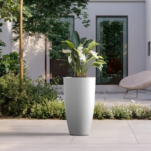 Lightweight 13.5 in. W. x 24 in. Crisp White Extra Large Tall Round Concrete Plant Pot/Planter for Indoor and Outdoor