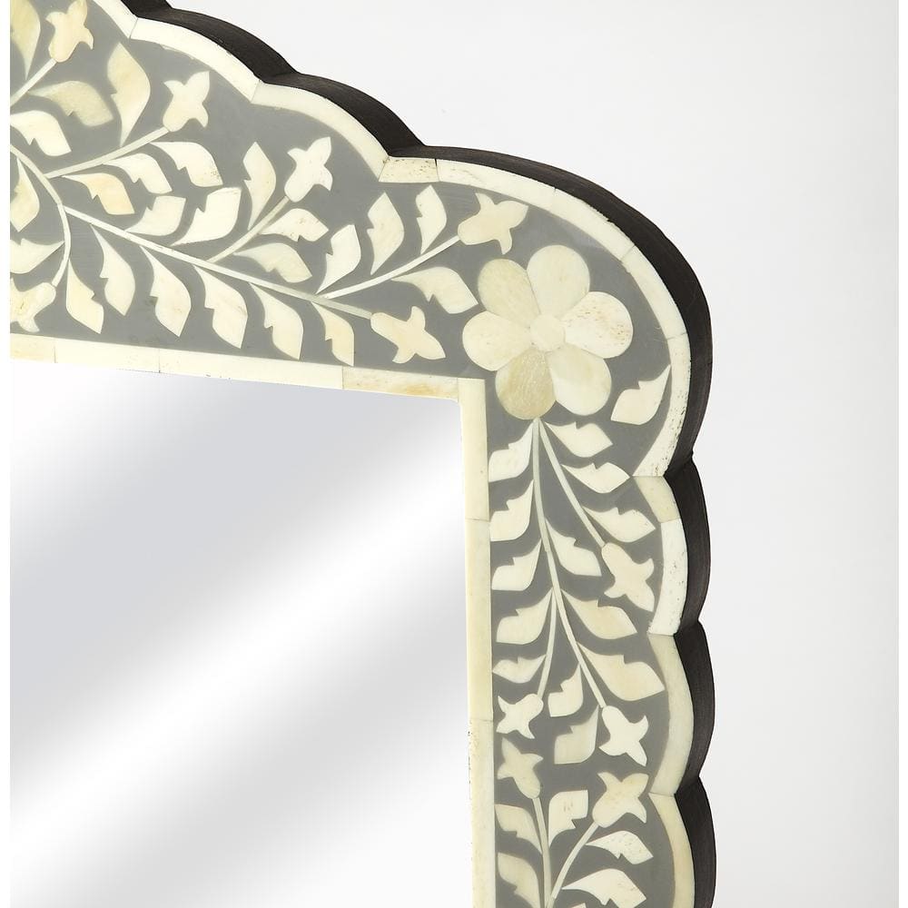 Artisan Crafted Gray and White Bone Inlay 95" Bathroom Vanity Mirror