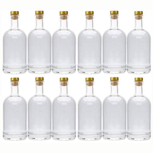 12 oz. Glass Clear Bottle Set Pack of 12 for Wine Beverages Oil Vinegar Kombucha Beer Water Soda with Cork Stopper