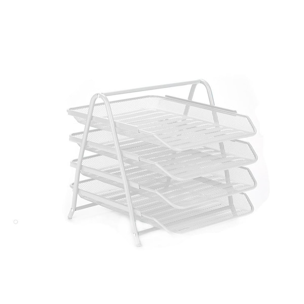 Mind Reader Network Collection, 4-Tier Paper Tray, File Storage, Desktop Organizer, Metal Mesh, 13.75"L x 12"W x 12.5"H, White
