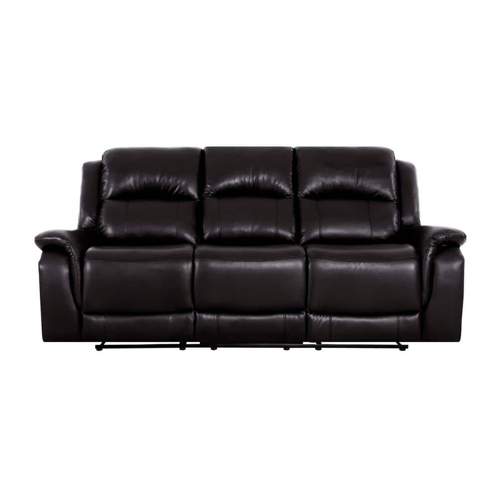 85.82 in. D Rolled Arm Faux Leather Modular Push Back Manual Recliner Sofa for Living Room in Espresso -  MAYKOOSH, 64737MK