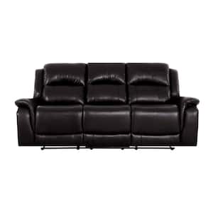 85.82 in. D Rolled Arm Faux Leather Modular Push Back Kids Recliner Sofa in Espresso
