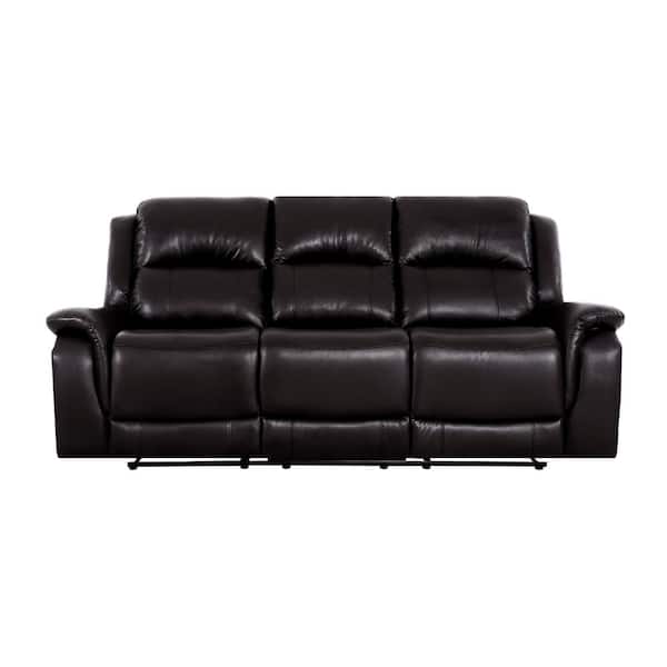 MAYKOOSH 85.82 in. D Rolled Arm Faux Leather Modular Push Back Manual Recliner Sofa for Living Room in Espresso