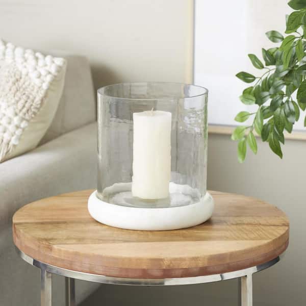 Clear Glass Pillar Candle Holder with White Marble Base