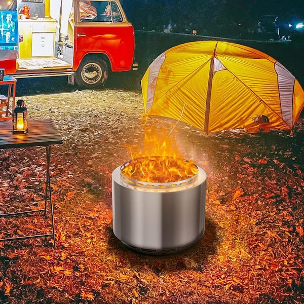 Halmuz 19 in. x 15.5 in. Outdoor Stainless Smokeless Silver Wood
