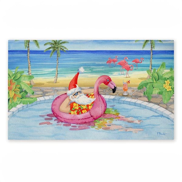 Santa Pool Float and Cocktail Blue 18 in. x 30 in. Polyester Non-Slip Outdoor Door Mat