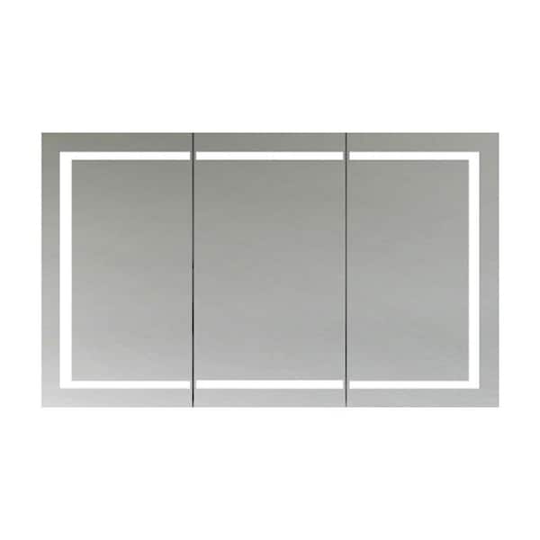 Fresca 59-in x 36-in Lighted LED Fog Free Surface/Recessed Mount Silver Mirrored Soft Close Medicine Cabinet with Outlet