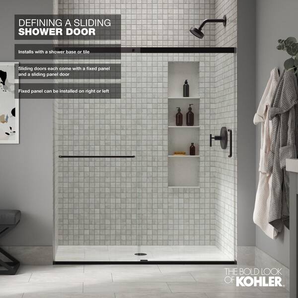 KOHLER Elate 56-60 in. W x 57 in. H Sliding Frameless Tub Door in Matte Black with Frosted Glass