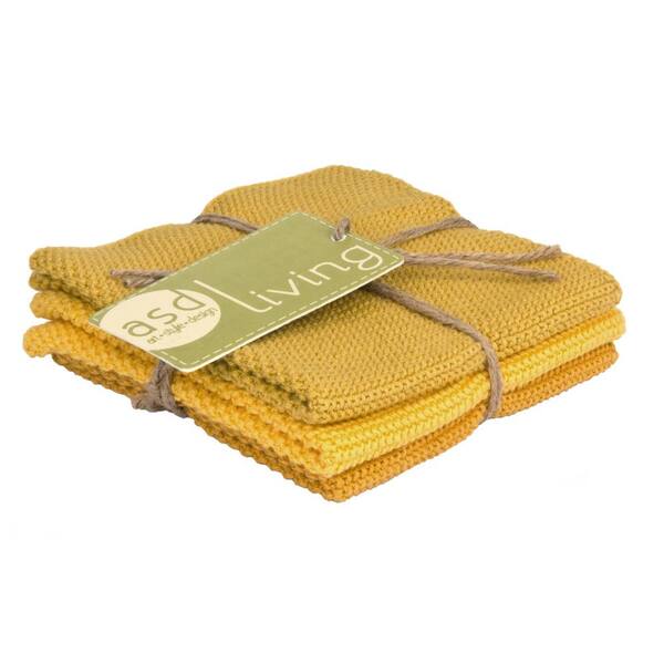 Art Style Design Living Knitted Set of 6 Kitchen Dishcloths, Golden Yellow