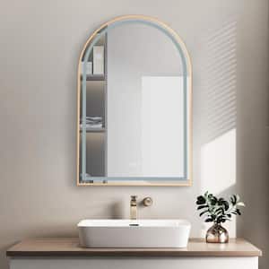 26 in. W x 39 in. H Arched Framed LED Anti-Fog Dimmable Wall Mount Bathroom Vanity Mirror in Rose Glod