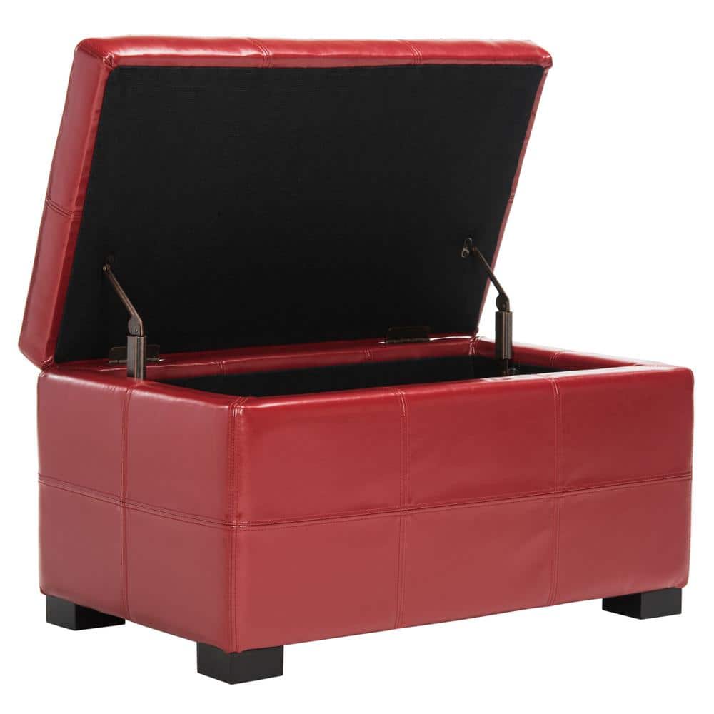 Transitional Red Faux Leather Tufted Storage Ottoman