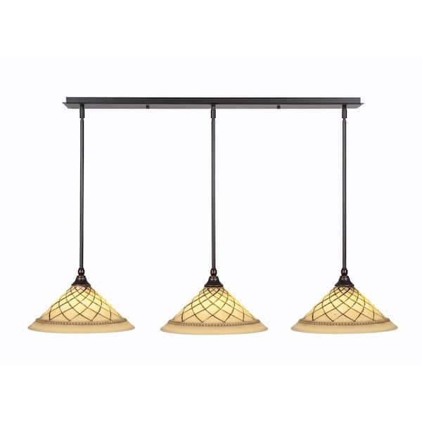 Unbranded Livingston 100-Watt 3 Light Dark Granite Linear Pendant Light with 12 in. Chocolate Icing Glass Shades No Bulbs Included