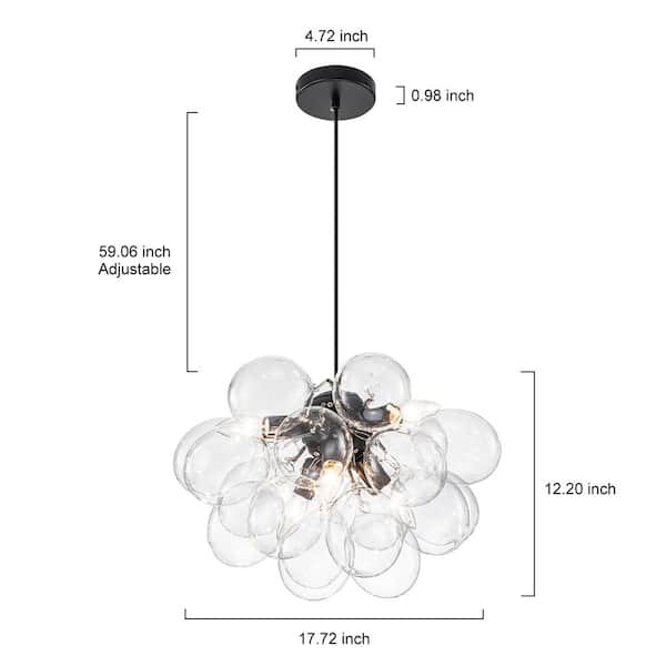 TinHon Modern 6-Light Black Bubble Glass Pendant Chandelier, Clear