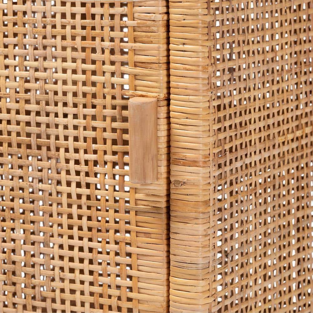 Natural Mahogany and Rattan Bohemian Night Table
