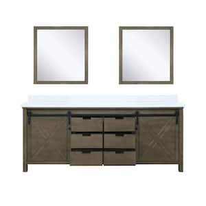 Marsyas 80 in W x 22 in D Rustic Brown Double Bath Vanity, Cultured Marble Countertop and 30 in Mirrors