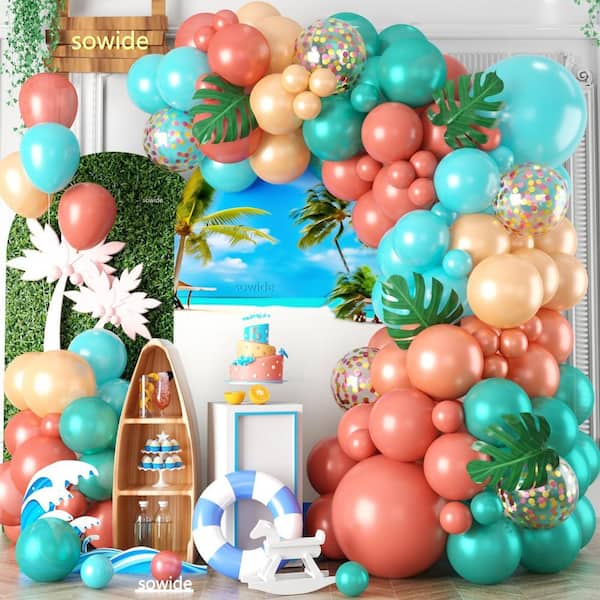 Aqua Blue Coral Pearl Balloon Garland Arch Kit