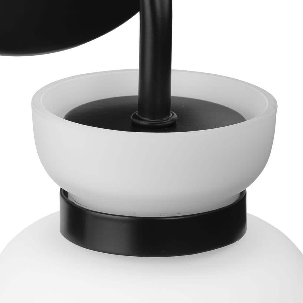 Lexie Matte Black Steel Vanity Light with Opal Glass Shade