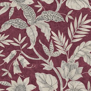 Rainforest Leaves Cranberry and Stone Botanical Paper Strippable Roll (Covers 60.75 sq. ft.)