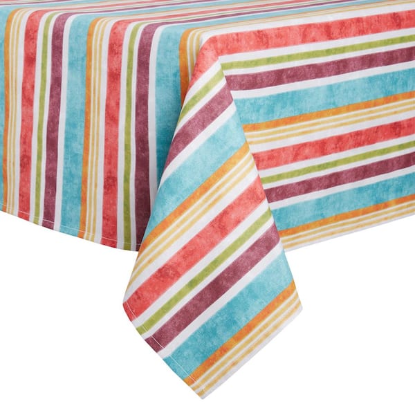 Cameron Stripe 60 in. W x 120 in. L Natural Beige Striped Cotton Tablecloth
