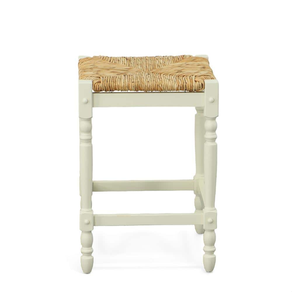 Rustic Farmhouse White Wood Backless Counter Stool