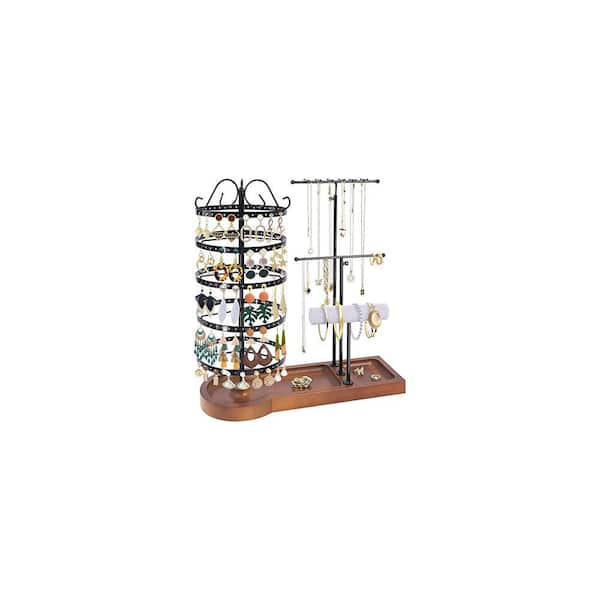 Jewelry Organizer Stand, Metal Rotating Earring Holder Organizer，14. 6in x 4. 7in，Black