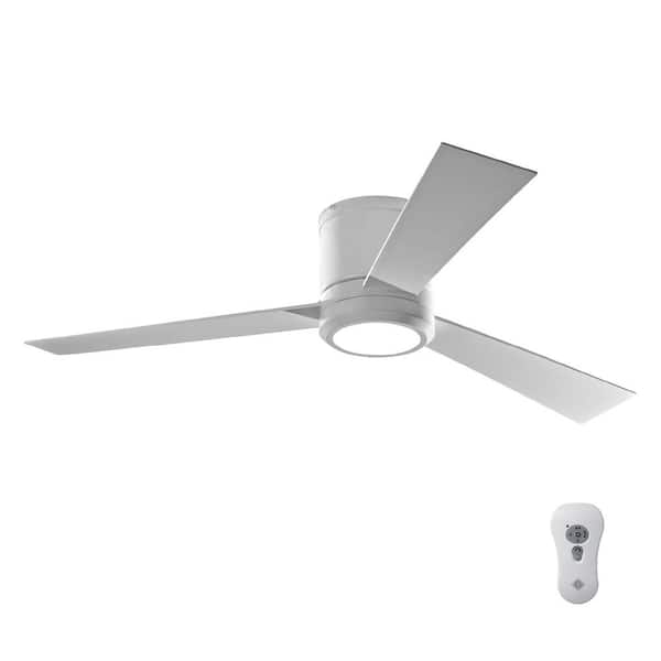 Generation Lighting Clarity 52 in. LED Indoor Matte White Flush Mount Ceiling Fan with White Blades and Remote Control with Wall Face Plate