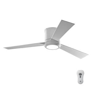 Clarity 52 in. LED Indoor Matte White Flush Mount Ceiling Fan with White Blades and Remote Control with Wall Face Plate