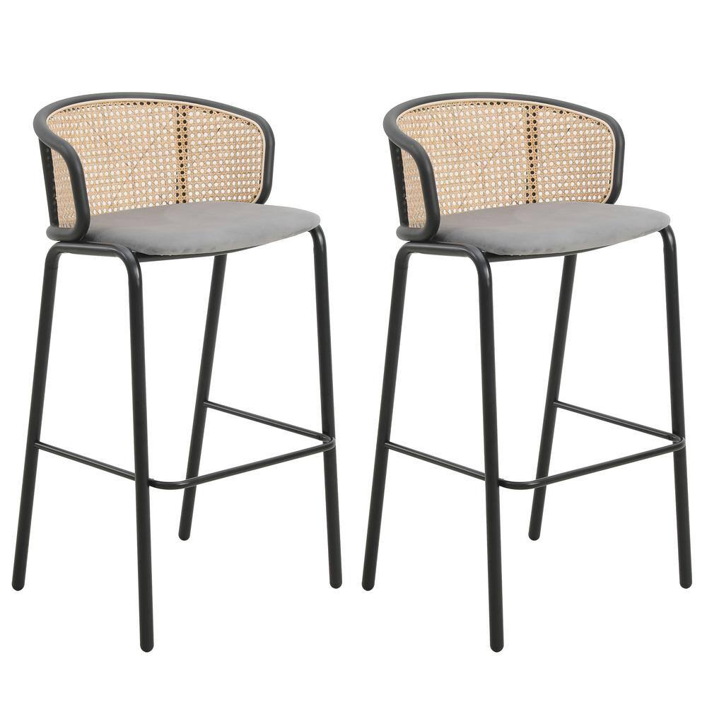 Leisuremod Ervilla Modern 29.5 in Wicker Bar Stool with Fabric Seat and