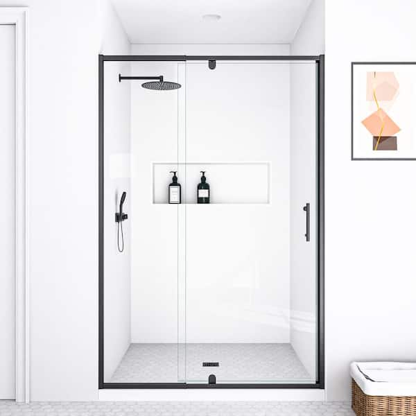 mortix 50 to 54 in. W x 71 in. H Pivot Frame Shower Door in Matte Black Finish with SGCC Certified Clear Glass