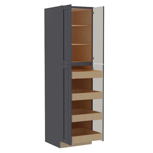 Home Decorators Collection Washington 24 in. W x 24 in. D x 96 in. H Assembled Plywood Pantry Kitchen Cabinet in Onyx with 4 ROT Soft Close