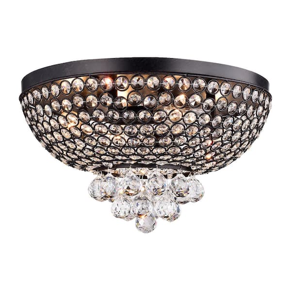 16 in. 4-Light Drimil Indoor Matte Black Finish Flush Mount Chandelier