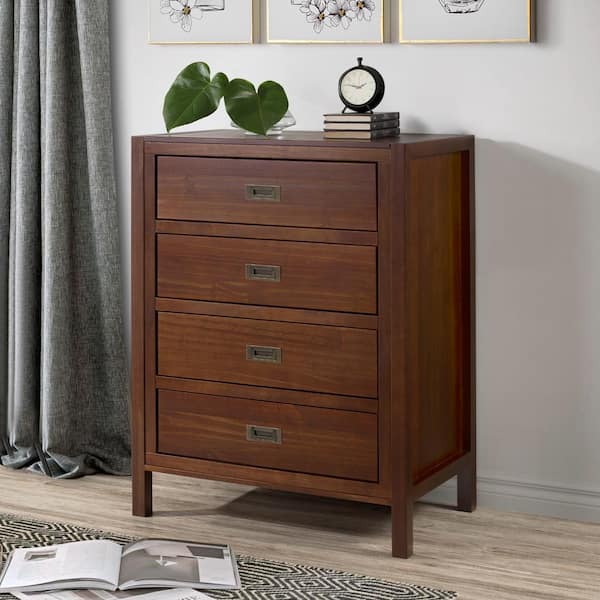 Welwick Designs 40" Classic Solid Wood 4-Drawer Chest - Walnut