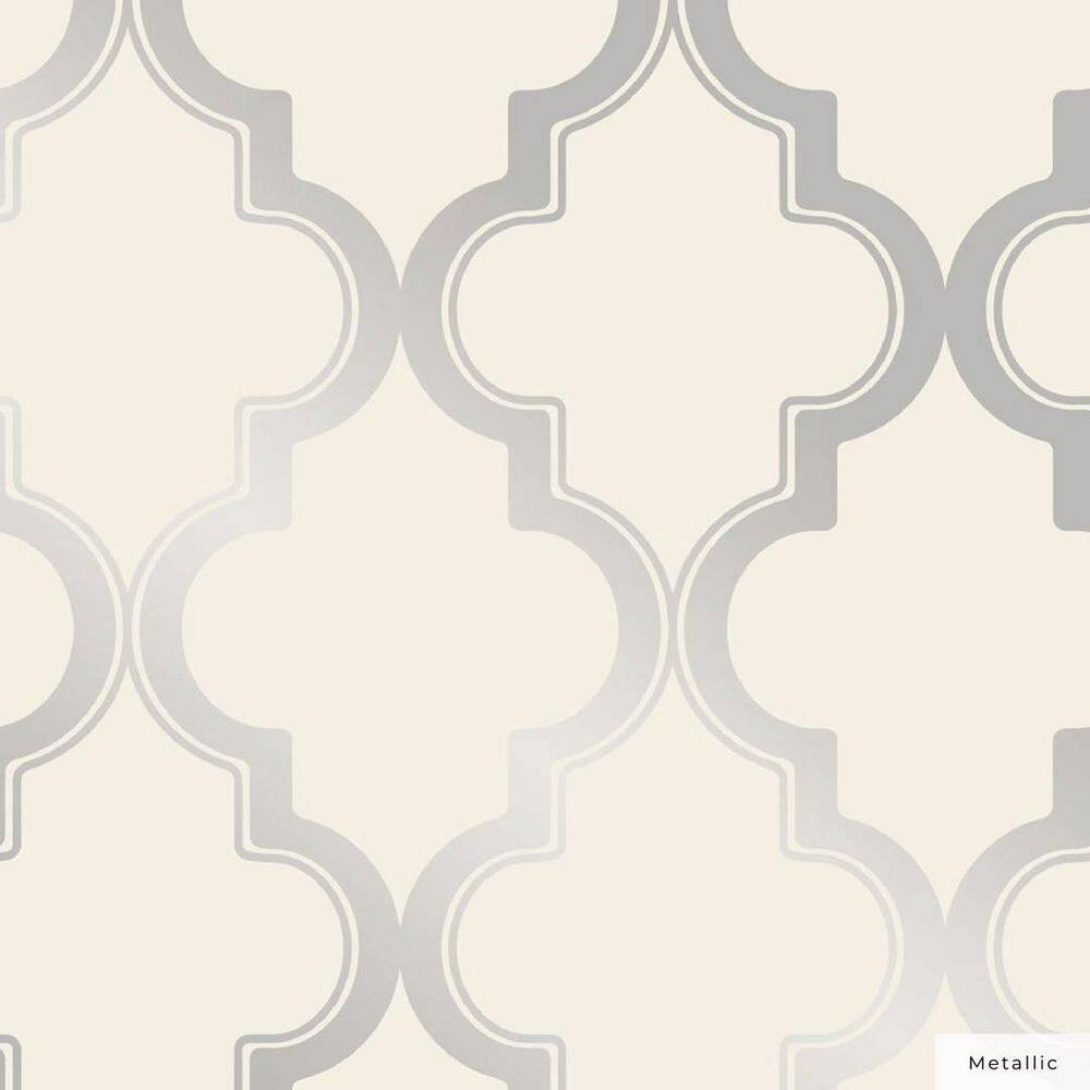 Cream and Metallic Silver Vinyl Peel and Stick Wallpaper Roll