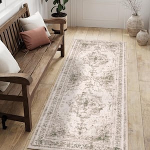 Persia Taupe 2 ft. x 6 ft. Vintage Medallion Distressed Area Rug