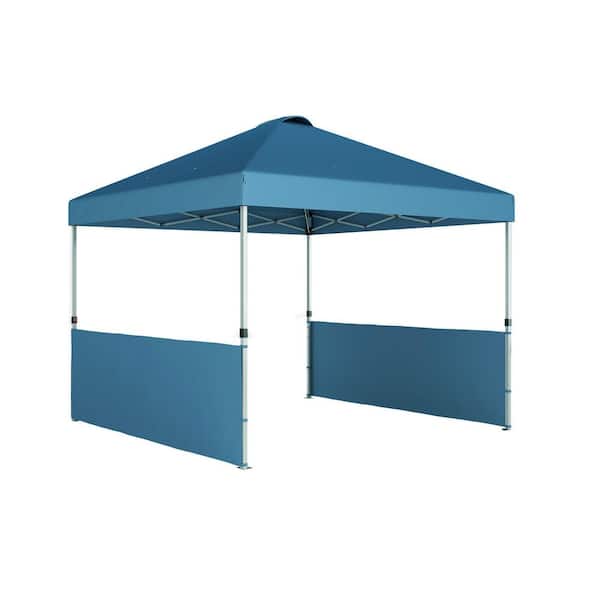 10 ft. x 10 ft. Blue Pop-Up Canopy Tent, Outdoor Gazebo Instant Sun Shelter with Half Sidewalls and Wheeled Carry Bag