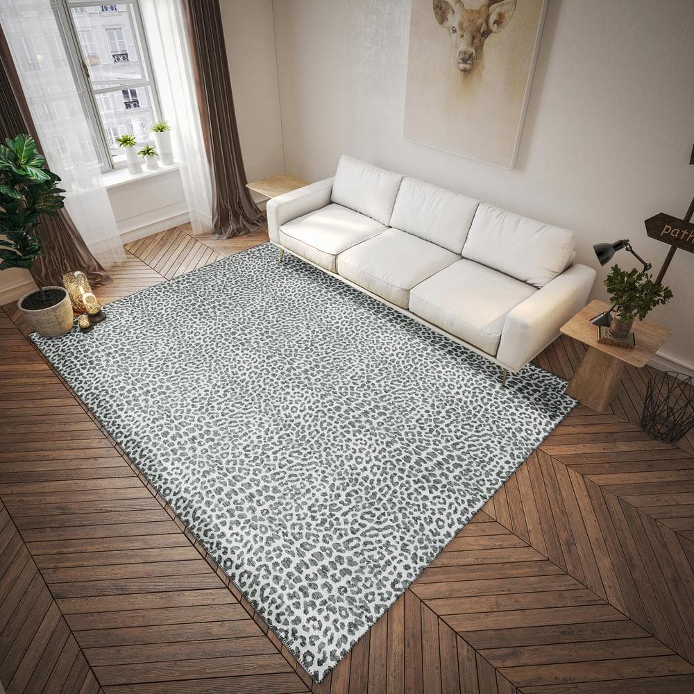Gray Leopard Print Shag 3' x 5' Non-Slip Area Rug