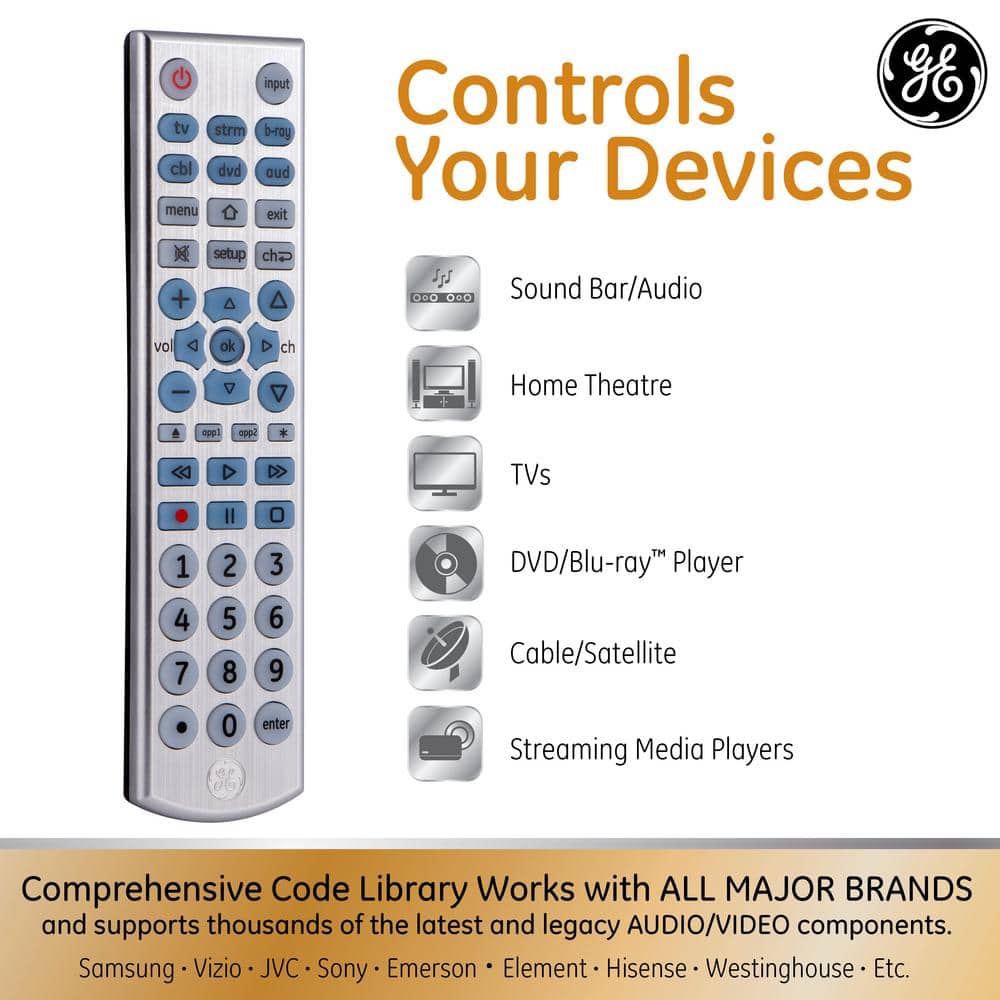 Silver 6-Device Backlit Universal TV Remote Control
