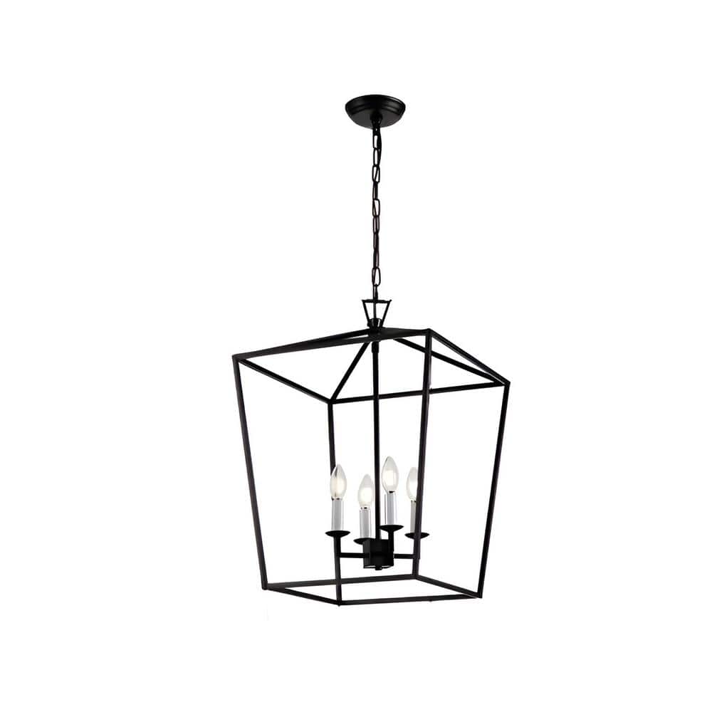Diran 4-Light Black Pendant Light Cage Large Lantern Iron Art Design Candle