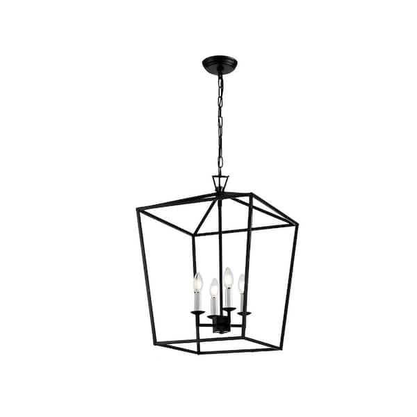 Unbranded Diran 4-Light Black Pendant Light Cage Large Lantern Iron Art Design Candle Style Chandelier Pendant