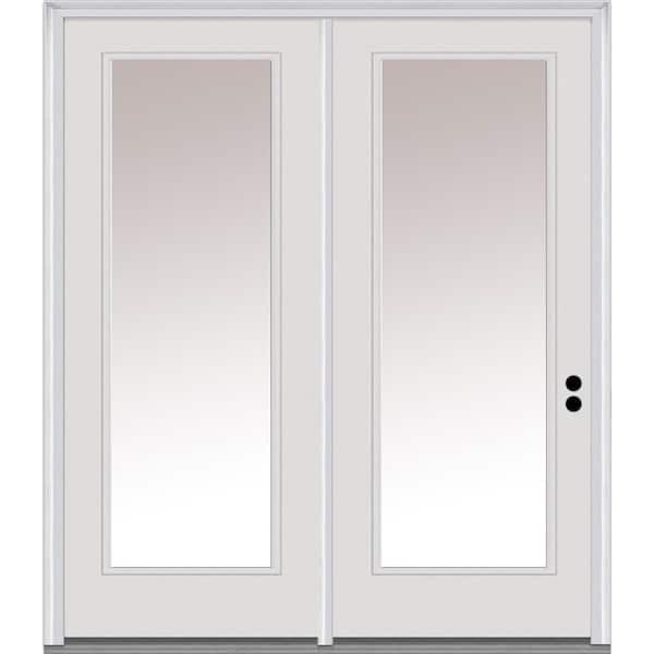 MMI Door 72 in. x 80 in. Primed Left-Hand/Inswing Fiberglass 1 Lite Clear Glass Center-Hinged Patio Door with Sliding Screen