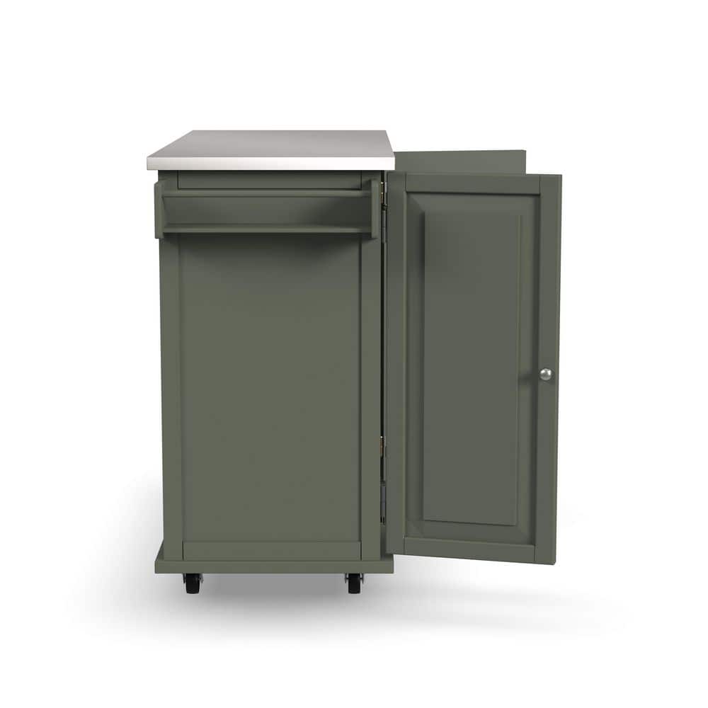 Sage Green Stainless Steel Top Kitchen Cart with Storage