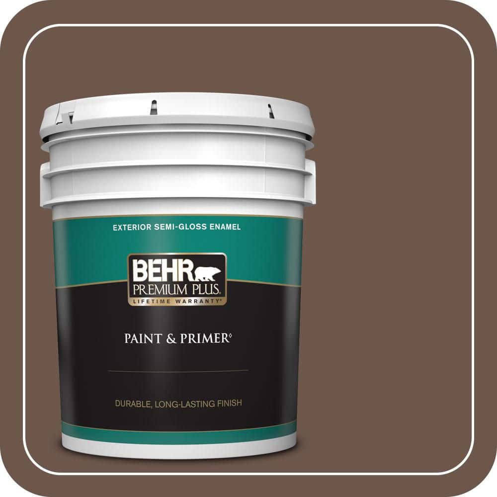 BEHR PREMIUM PLUS 5 gal. #N170-6 Natural Bark Semi-Gloss Enamel