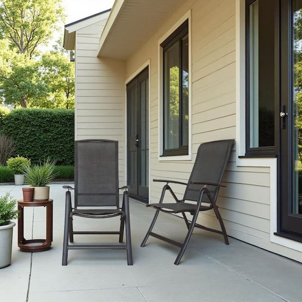 Unbranded Aluminum Folding Law Chair with Adjustable High Backrest for Camping, Outdoor Reclining Chair (Set of 2)