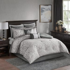 Dillon 8-Piece Silver/Silver Queen Polyester Jacquard Comforter Set