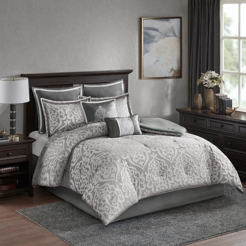 King Silver Microfiber 8-Piece Comforter Set with Graphic Detail